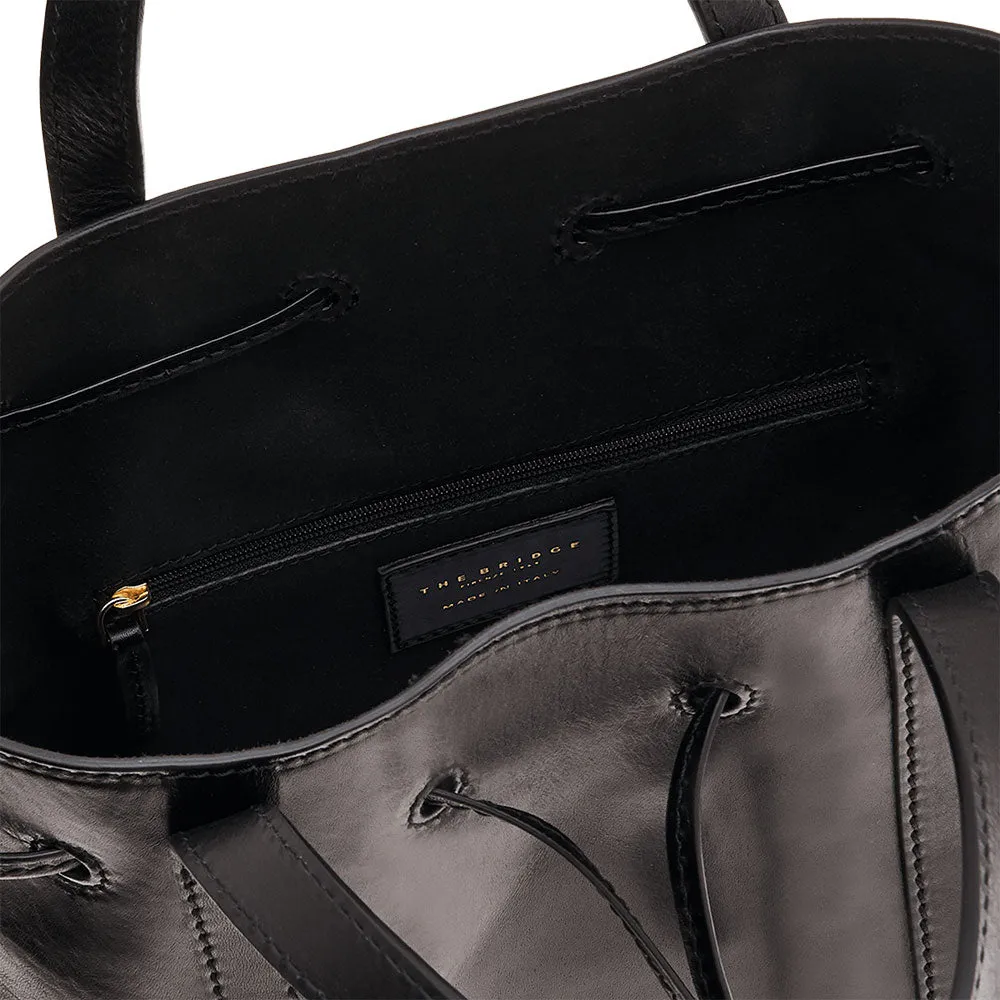 THE BRIDGE Women's Black Leather Vittoria Bucket Handbag