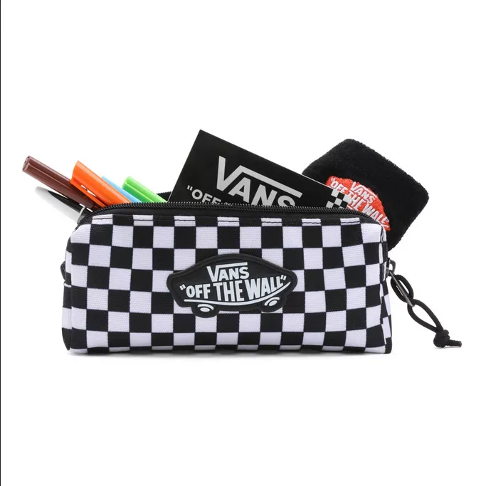 Vans pencil case, OTW Pencil Pouch Boys Classic VN0A3HMQHU01, checkerboard pattern, black and white.