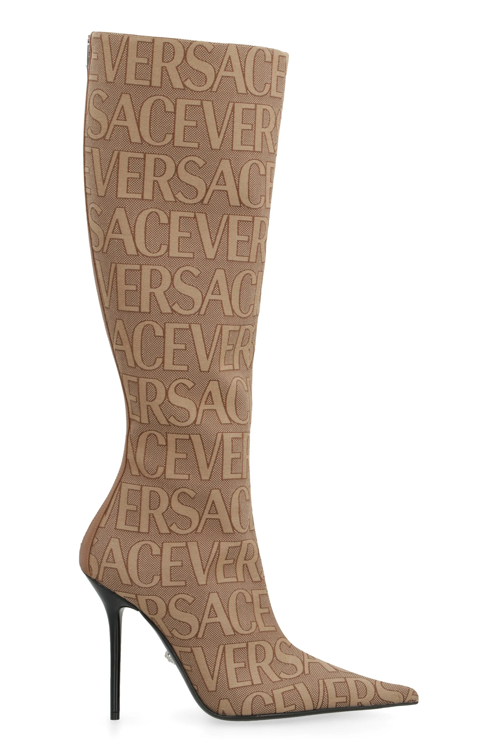Versace knee-high fabric boots.