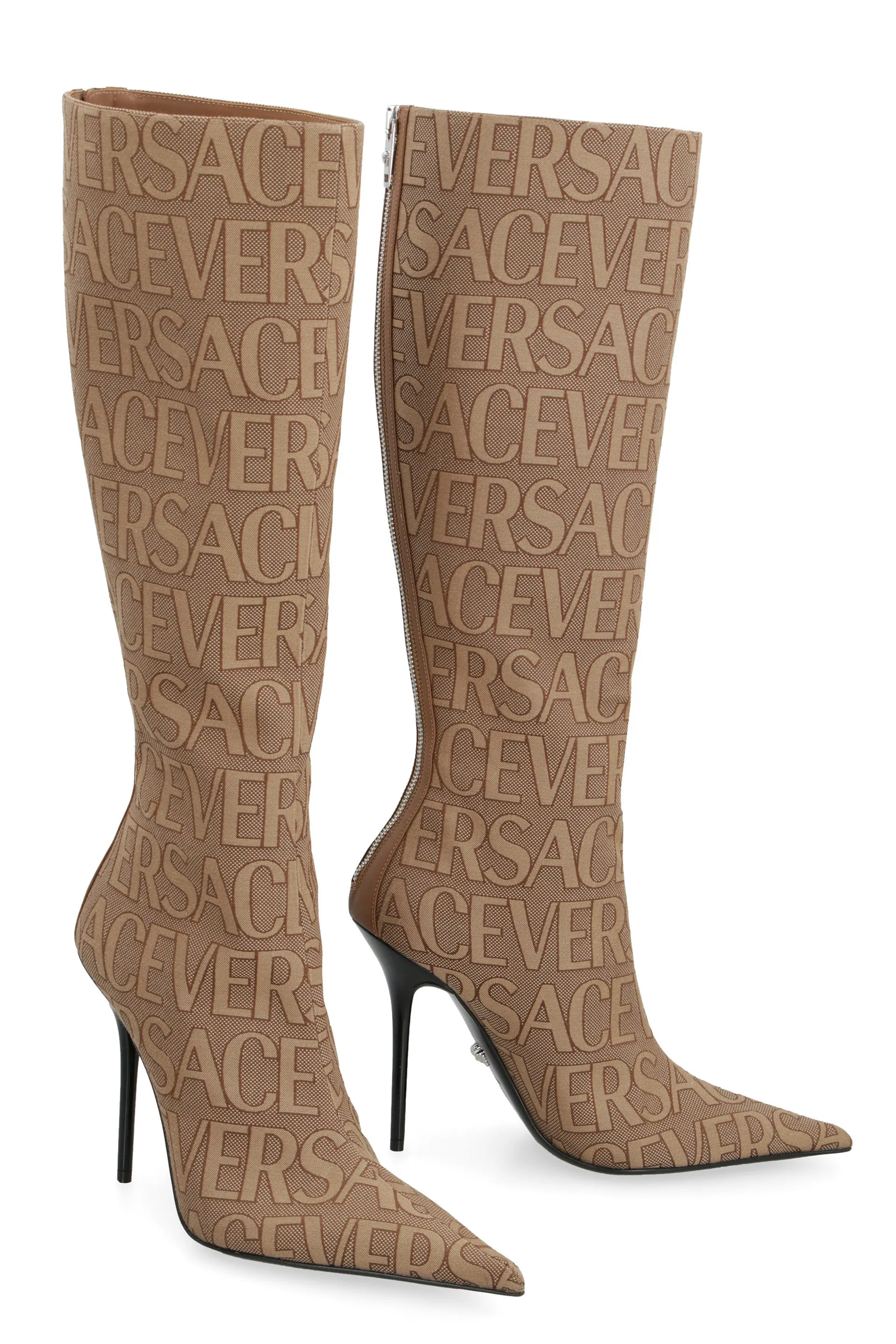 Versace knee-high fabric boots.