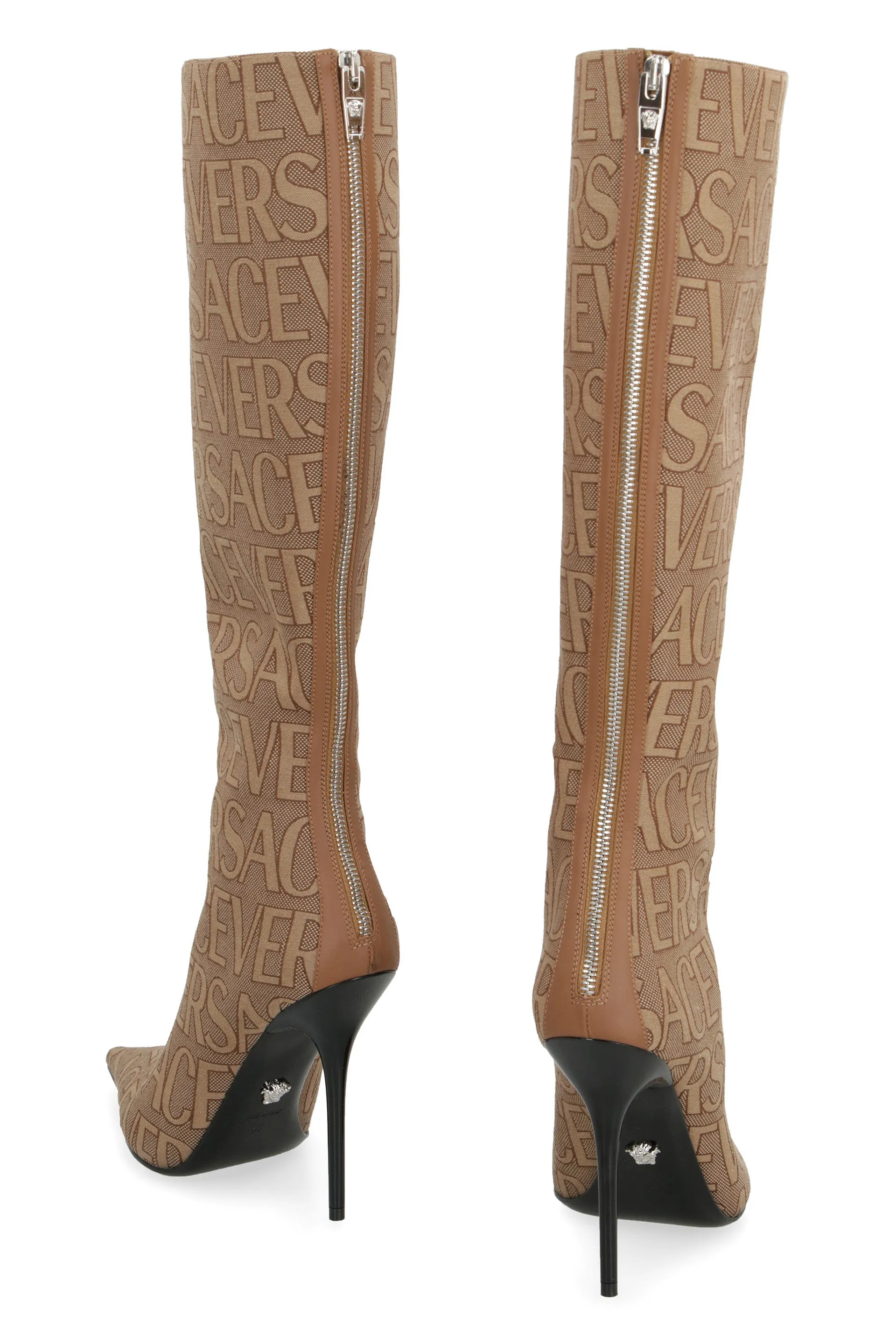 Versace knee-high fabric boots.