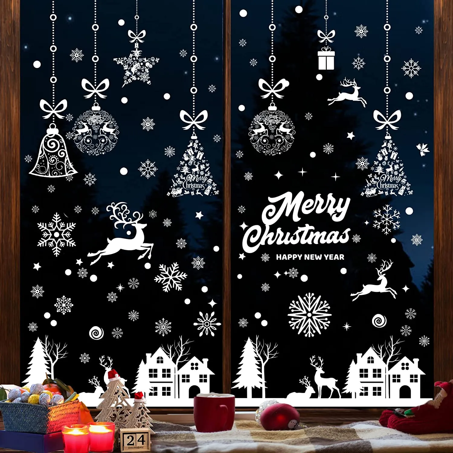 Christmas Window Stickers, 192 Holiday Window Decals Snowflakes Christmas Window Decorations Removable