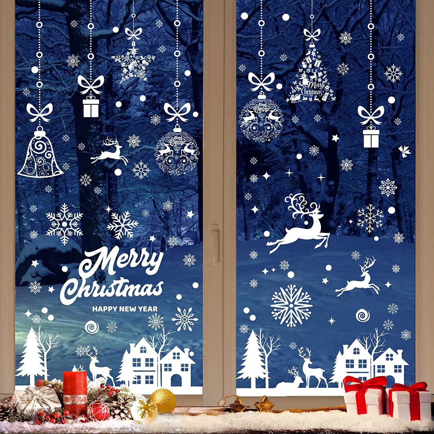 Christmas Window Stickers, 192 Holiday Window Decals Snowflakes Christmas Window Decorations Removable