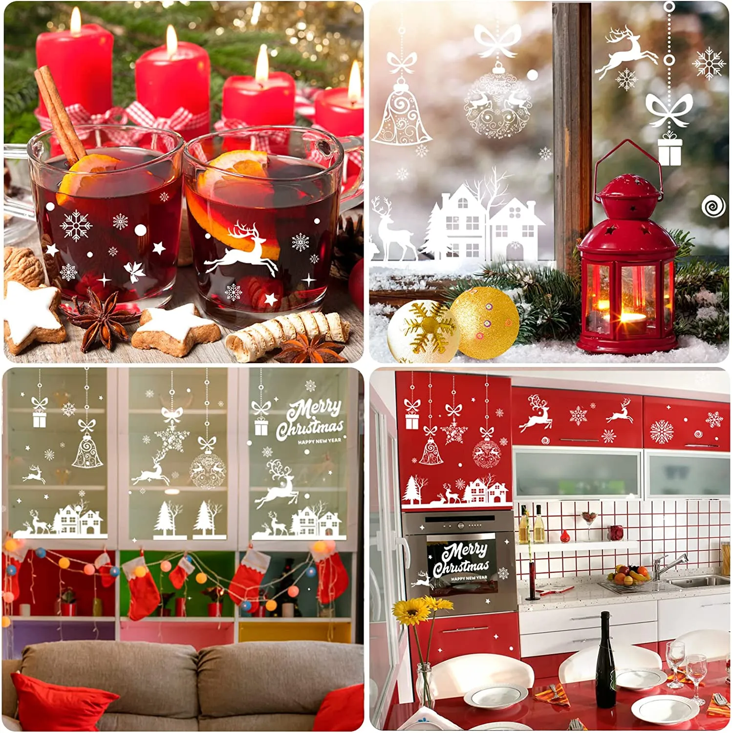 Christmas Window Stickers, 192 Holiday Window Decals Snowflakes Christmas Window Decorations Removable