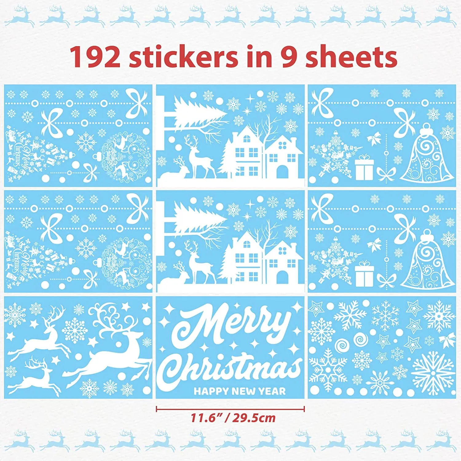 Christmas Window Stickers, 192 Holiday Window Decals Snowflakes Christmas Window Decorations Removable