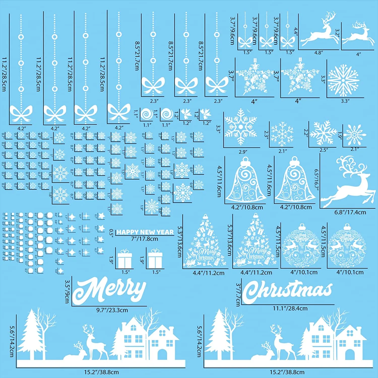 Christmas Window Stickers, 192 Holiday Window Decals Snowflakes Christmas Window Decorations Removable