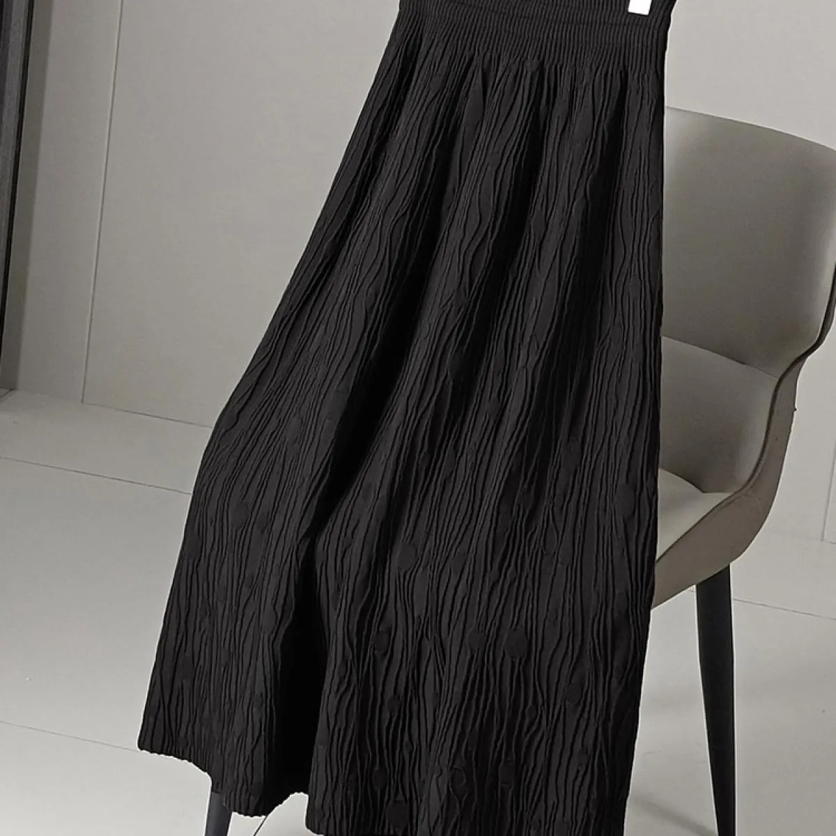 Vintage High Waist Anti-Wrinkle Swing A-Line Skirt - Long Knitted Bark Pattern Women's Skirt