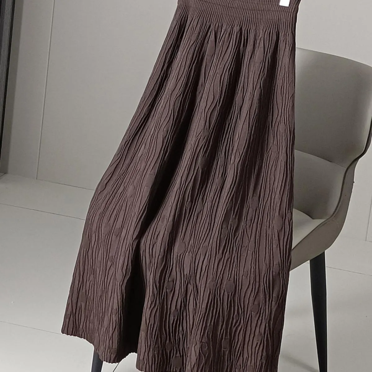 Vintage High Waist Anti-Wrinkle Swing A-Line Skirt - Long Knitted Bark Pattern Women's Skirt