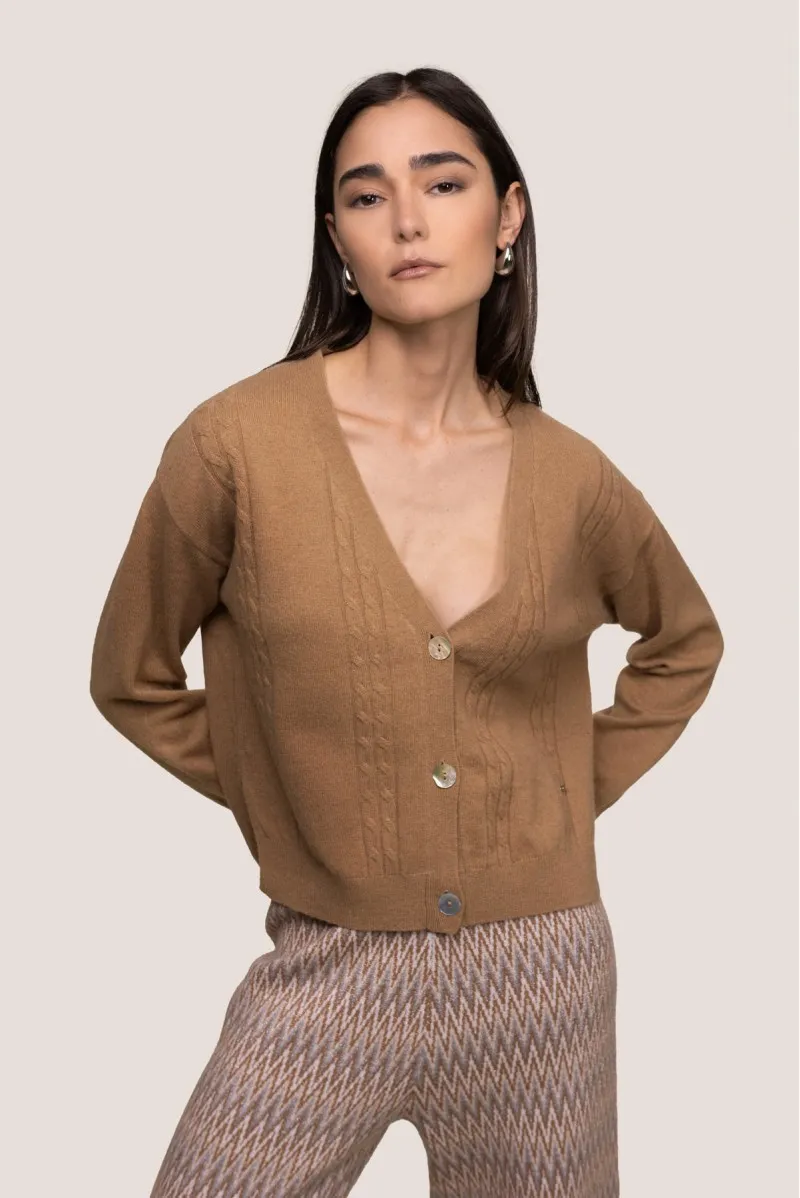 WHITE WISE Cashmere Braided Short Cardigan WW19165