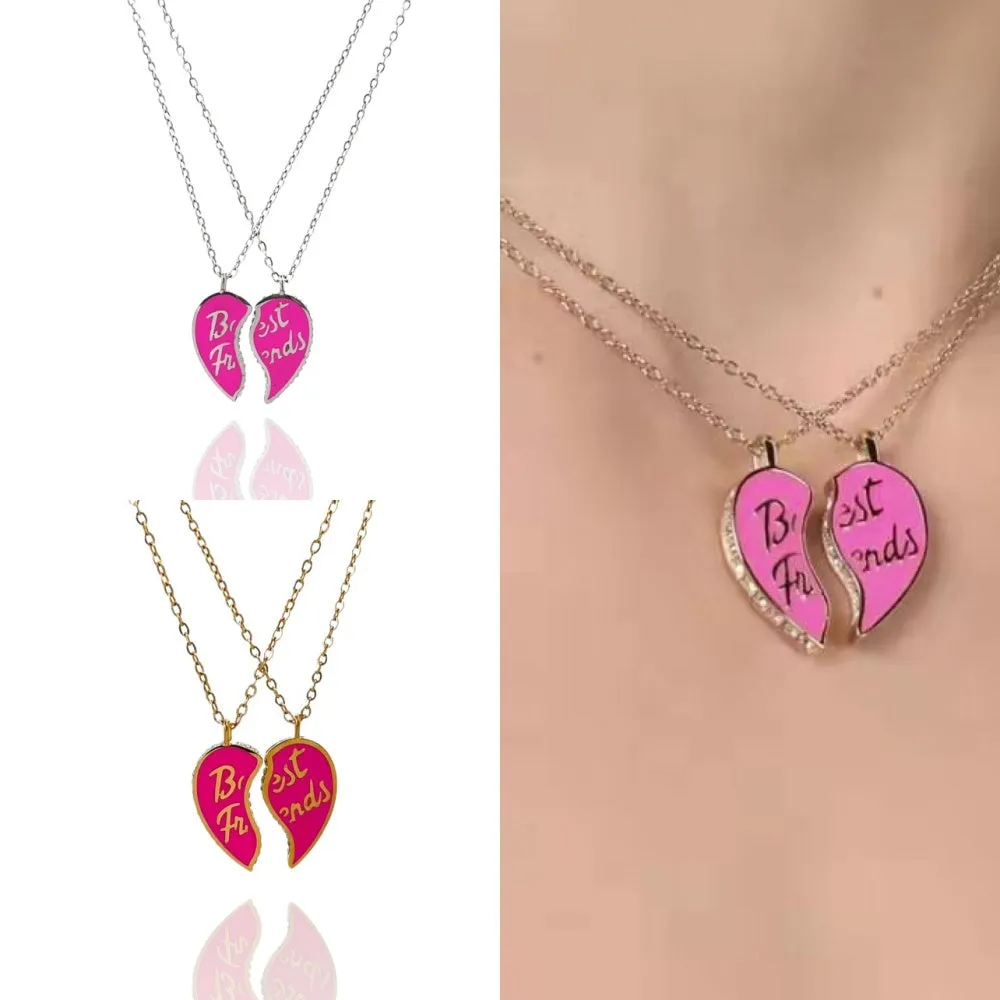 Women's Jewelry Necklace Broken Heart Best Friends Rhinestone Pendant