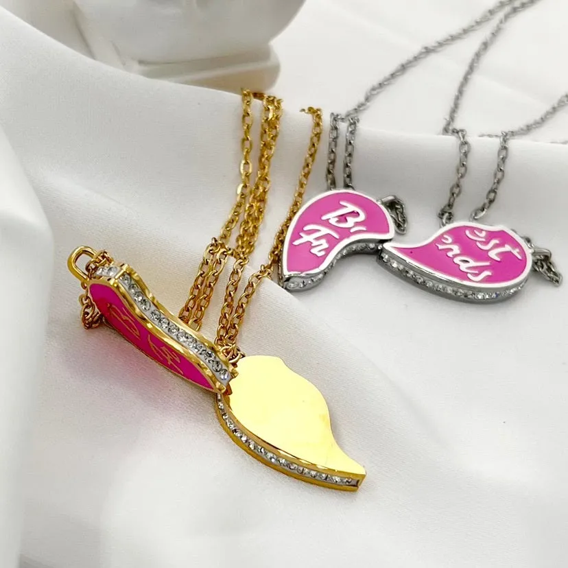 Women's Jewelry Necklace Broken Heart Best Friends Rhinestone Pendant