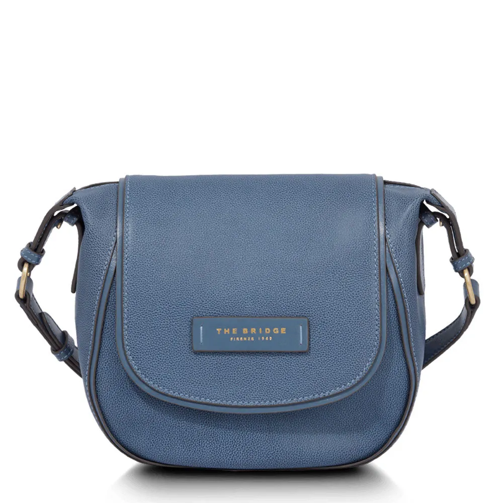 Women's Leather Shoulder Bag THE BRIDGE Domitilla Line in Cerulean