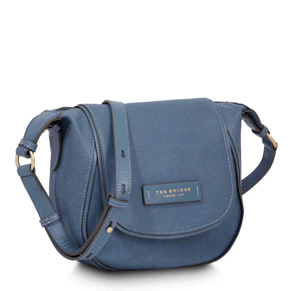 Women's Leather Shoulder Bag THE BRIDGE Domitilla Line in Cerulean