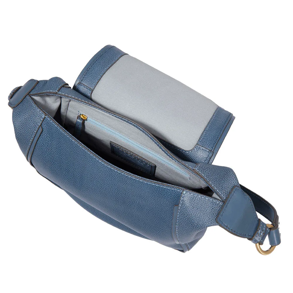 Women's Leather Shoulder Bag THE BRIDGE Domitilla Line in Cerulean