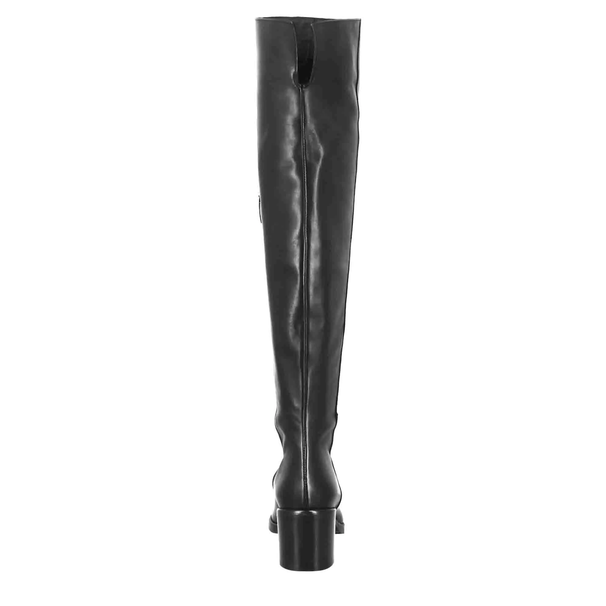 Women's smooth black leather over-the-knee boots with medium heel