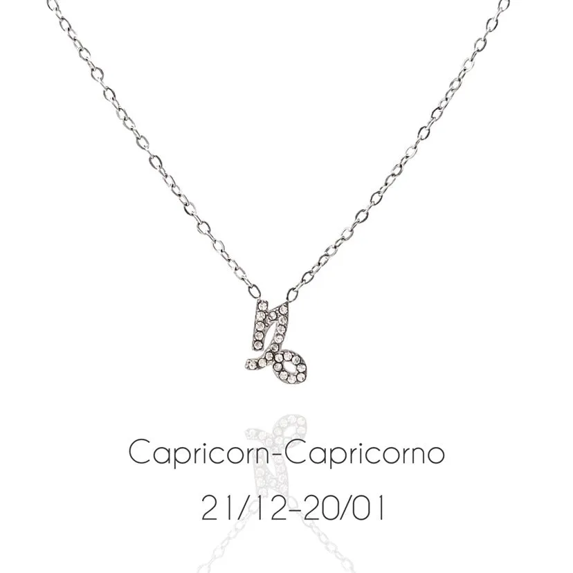Women's Zodiac Sign Pendant Necklace with Chain and Rhinestone