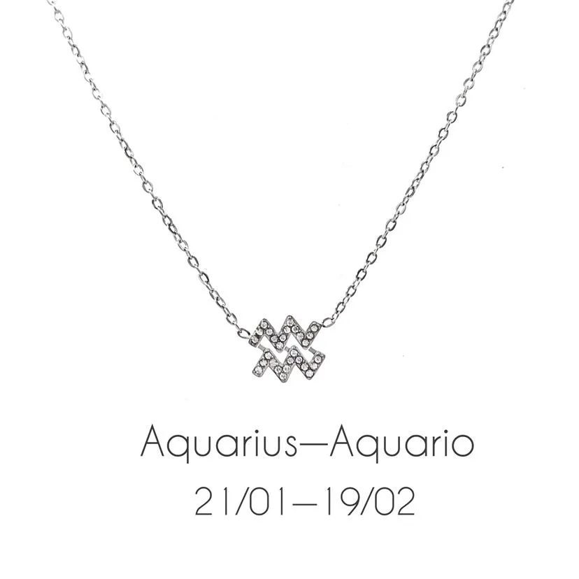 Women's Zodiac Sign Pendant Necklace with Chain and Rhinestone
