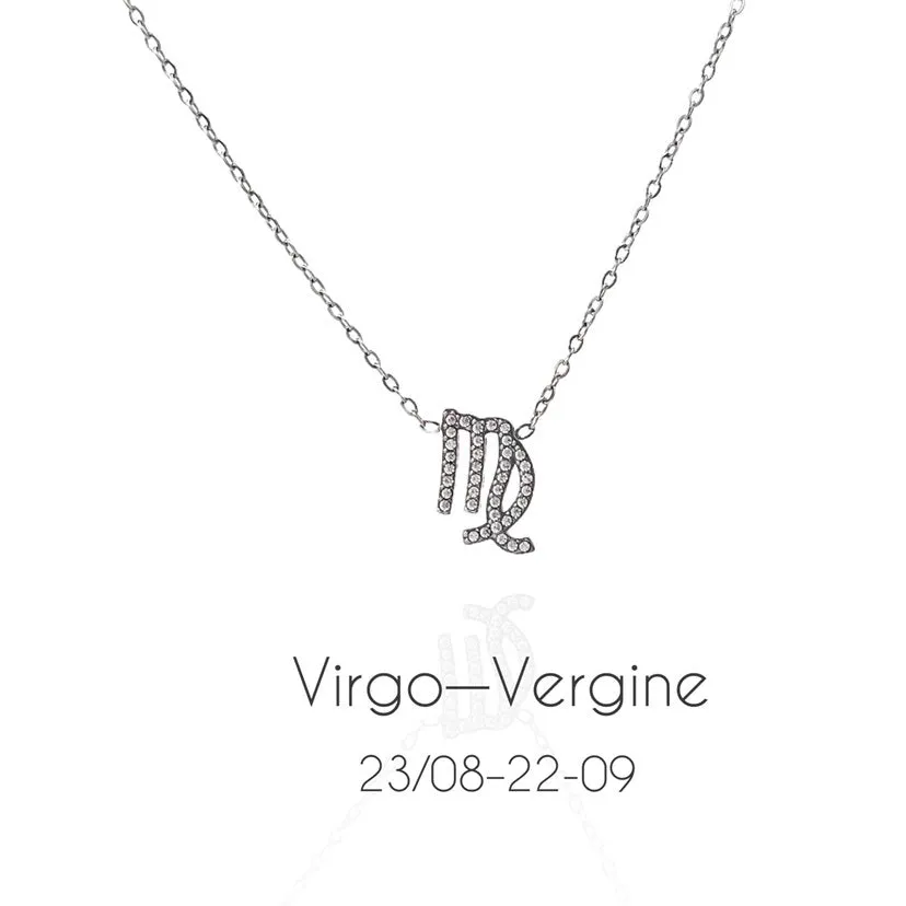 Women's Zodiac Sign Pendant Necklace with Chain and Rhinestone