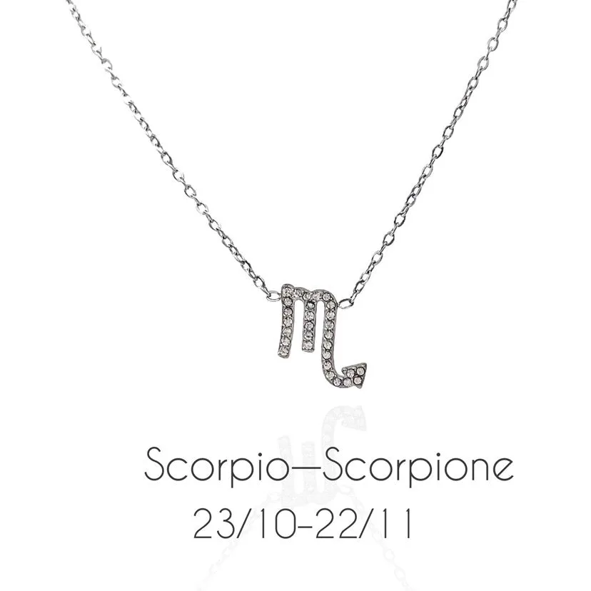 Women's Zodiac Sign Pendant Necklace with Chain and Rhinestone